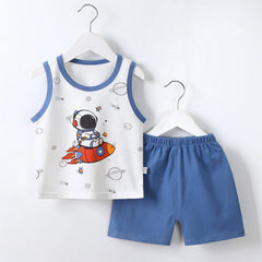 Summer Boys Girls 2 Piece Outfits, Toddler Boys Casual Clothing Set, Baby Summer Boy Cute Printed Round Neck Tank Shorts Suit 3 Years