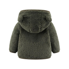 Toddler Girls Boys Cute Jacket Bear Ear Hoodie Sweater Zip Up Teddy Fuzzy Warm Coat Baby Winter Outwear Clothes Army Green 12-18 Months