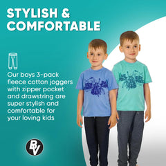 Brooklyn Vertical Boys' Fleece Cotton Joggers Sweatpants with Reflective Zipper Pocket and Drawstring, Small-XL