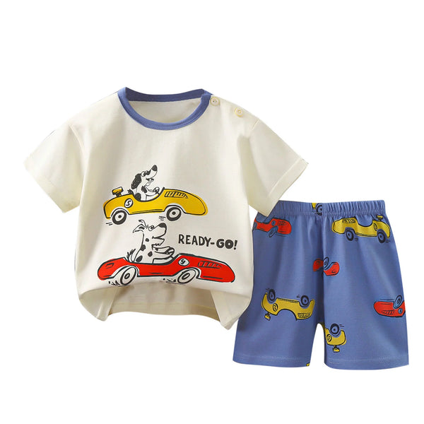 Toddler Boys Outfit Sets- Short Sleeve Soft Casual Kids Summer Clothes Cotton T Shirts and Shorts Dark Blue Size 6T