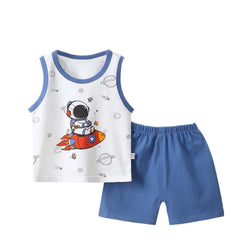 Summer Boys Girls 2 Piece Outfits, Toddler Boys Casual Clothing Set, Baby Summer Boy Cute Printed Round Neck Tank Shorts Suit 3 Years