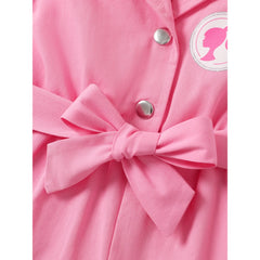 Barbie Girls Fashion Romper Pink Cotton Bowknot Belted Button Sleeveless Outfits Gifts Sizes 3-10