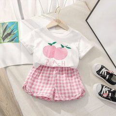 Baby Girl Toddler kid Outfit Sets Short Sleeve T-shirt Elastic Waist Shorts 2 Piece Short Set Summer Spring Pjs For 12-24 Months 2t 3t 4t 5t 6t 7t Children, 18-24 Months