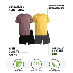 RBX Boys Short Set - 4 Piece Short Sleeve Active Shirt and Tech Hybrid Boys Shorts Set (8-12)