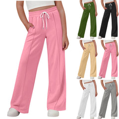 FAIWAD Kids Girls Wide Leg Sweatpants High Waisted Drawstring Baggy Pants Casual Athletic Joggers Sweat Pants