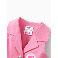 Barbie Girls Fashion Romper Pink Cotton Bowknot Belted Button Sleeveless Outfits Gifts Sizes 3-10