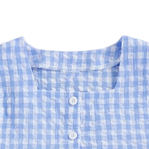 Baby Girls Summer 2 Piece Outfits Ruffle Sleeve Button up Tops Plaid Pants Spring Toddler Girl Clothes