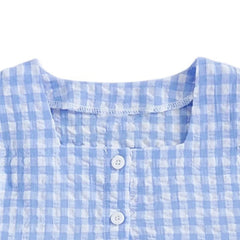 Baby Girls Summer 2 Piece Outfits Ruffle Sleeve Button up Tops Plaid Pants Spring Toddler Girl Clothes